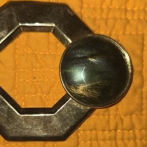 Gold Tone Octagon Brooch featuring Round Stone